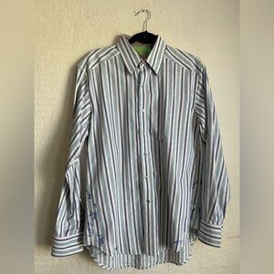 Robert Graham Blue and White Striped Casual Button Down Shirt